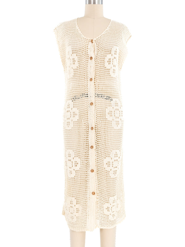 Cream Crochet Sleeveless Dress Dress arcadeshops.com