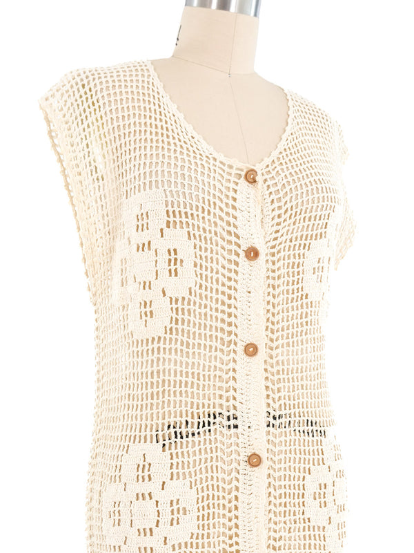 Cream Crochet Sleeveless Dress Dress arcadeshops.com