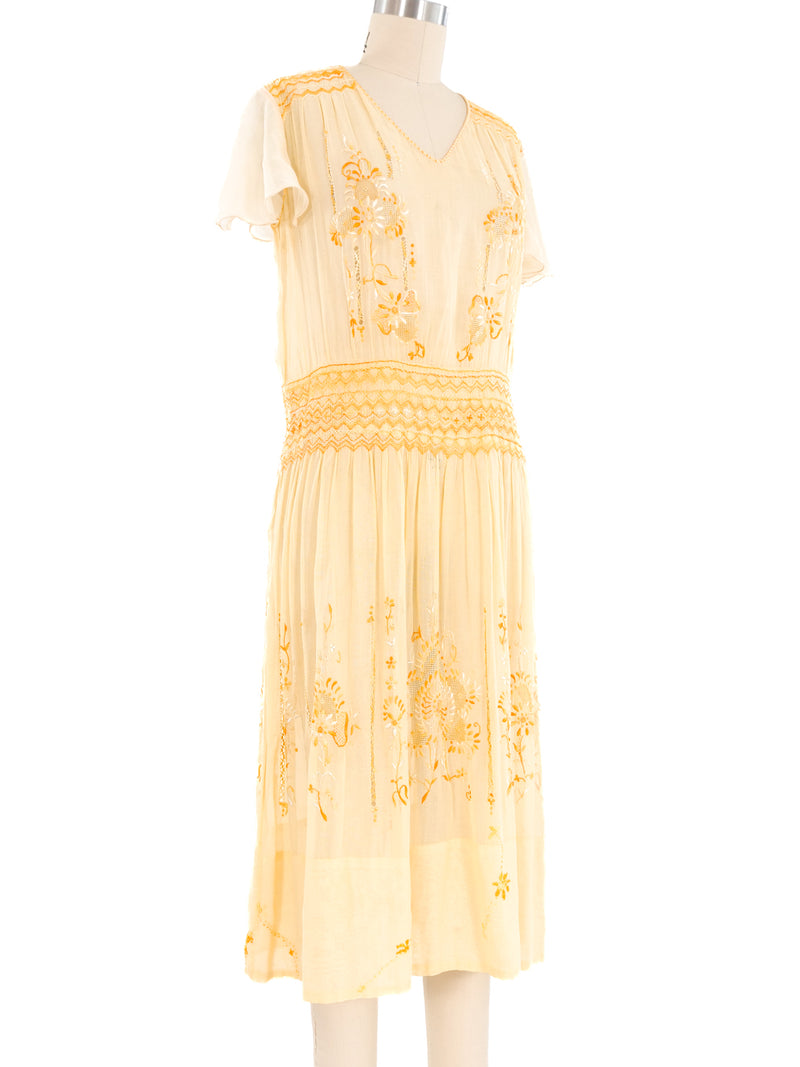 1920s Peach Embroidered Sheer Dress Dress arcadeshops.com
