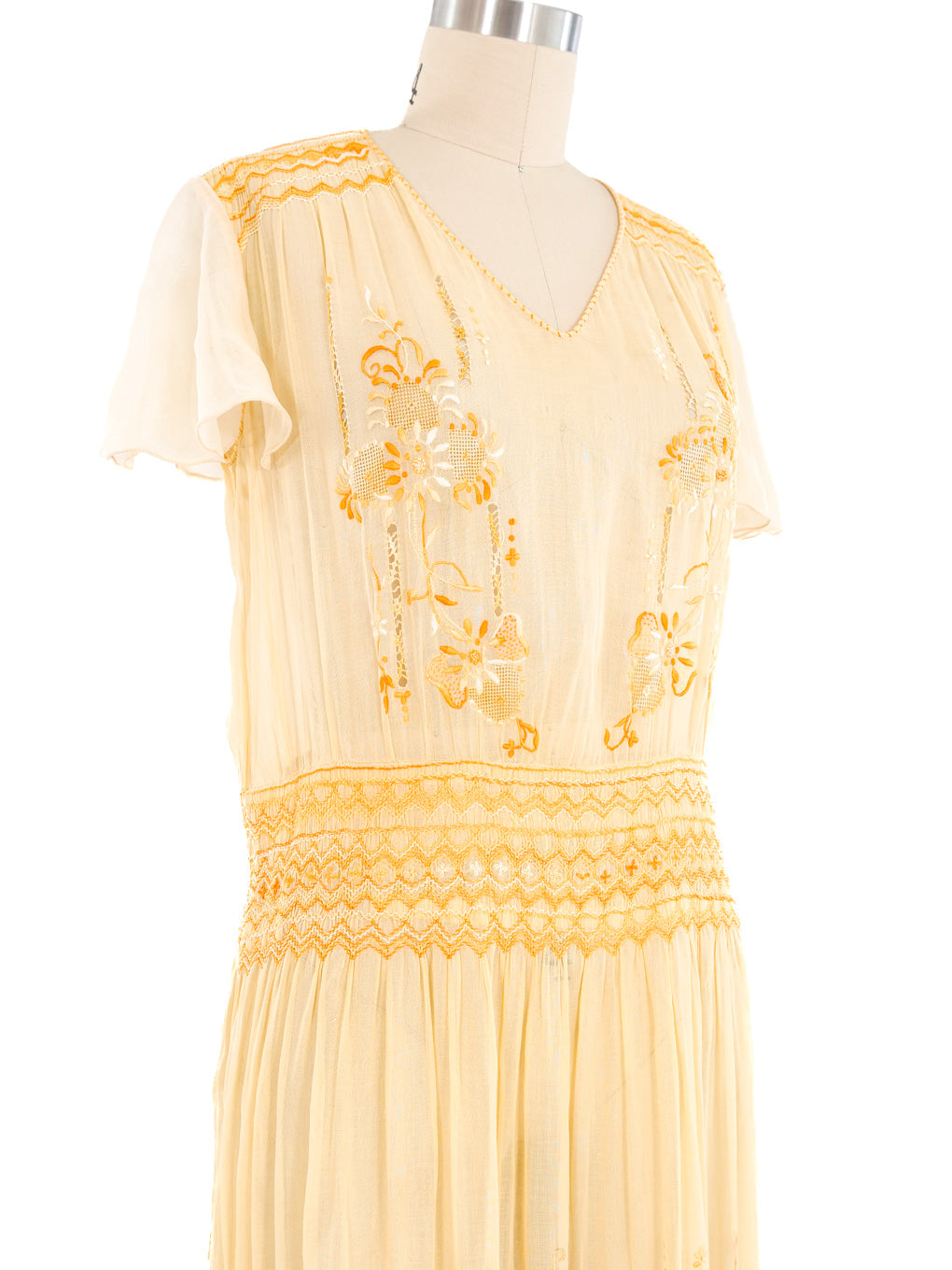 1920s Peach Embroidered Sheer Dress