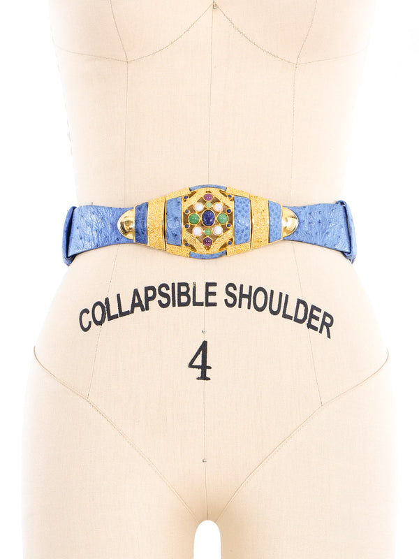 Judith Leiber Blue Ostrich Leather Belt Accessory arcadeshops.com