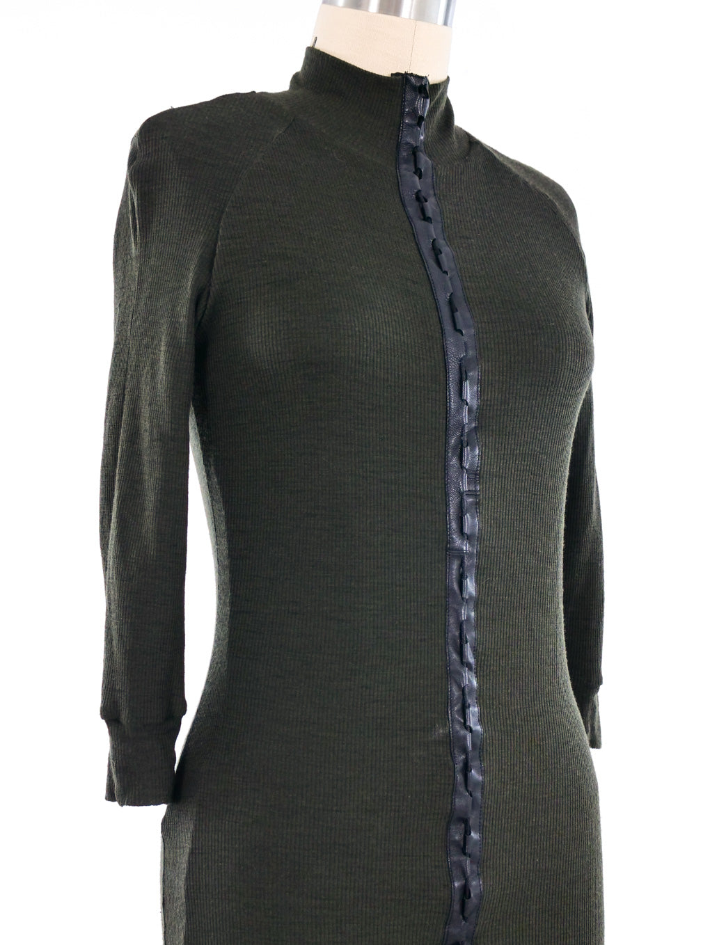 Jean Paul Gaultier Lace Up Ribbed Knit Dress