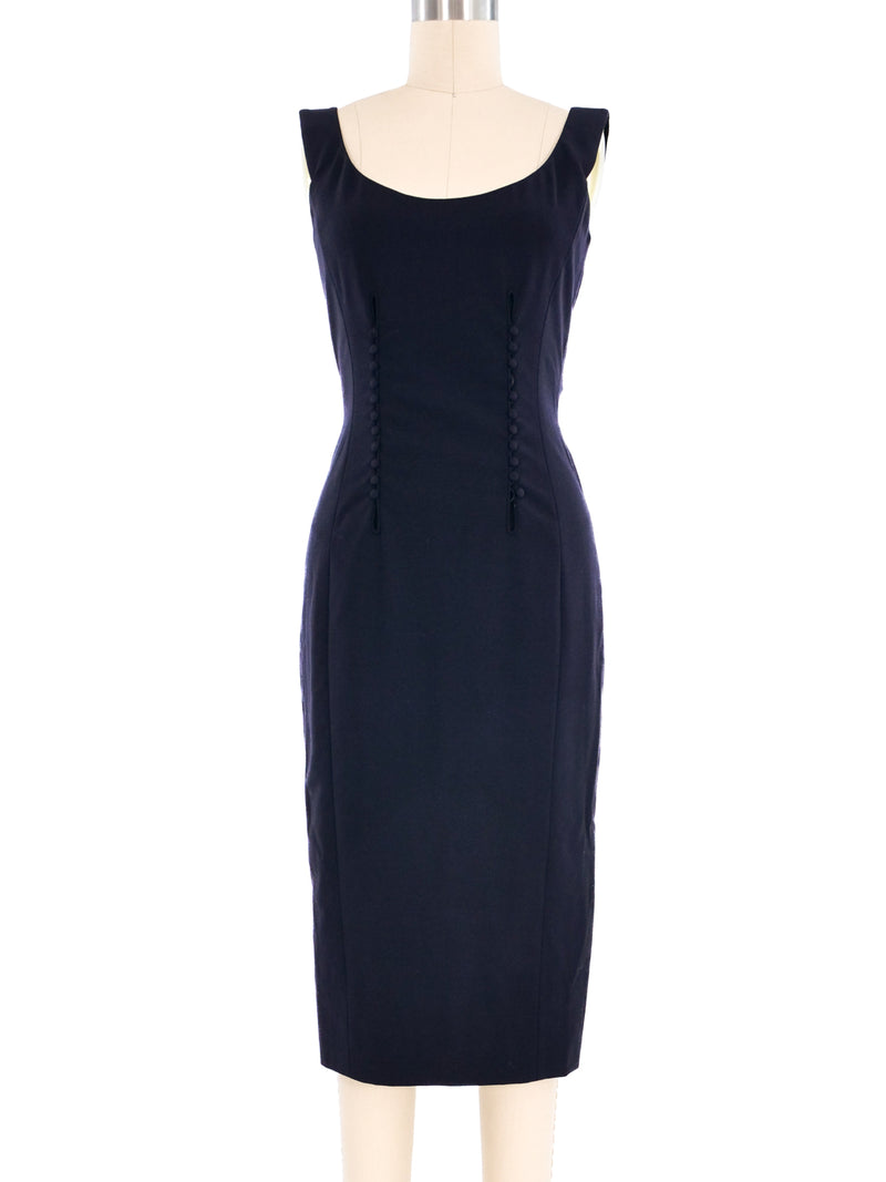 John Galliano Navy Button Accent Dress Dress arcadeshops.com