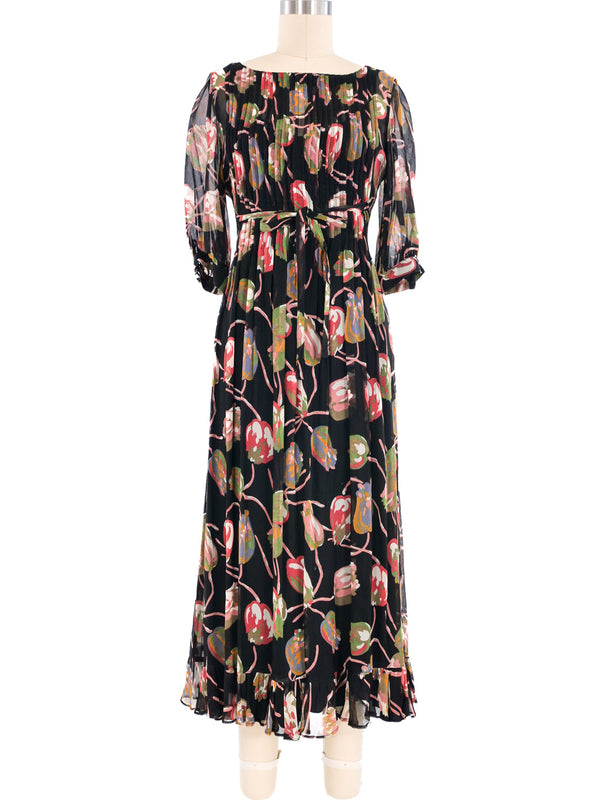 Albert Nipon Floral Chiffon Midi Dress Dress arcadeshops.com