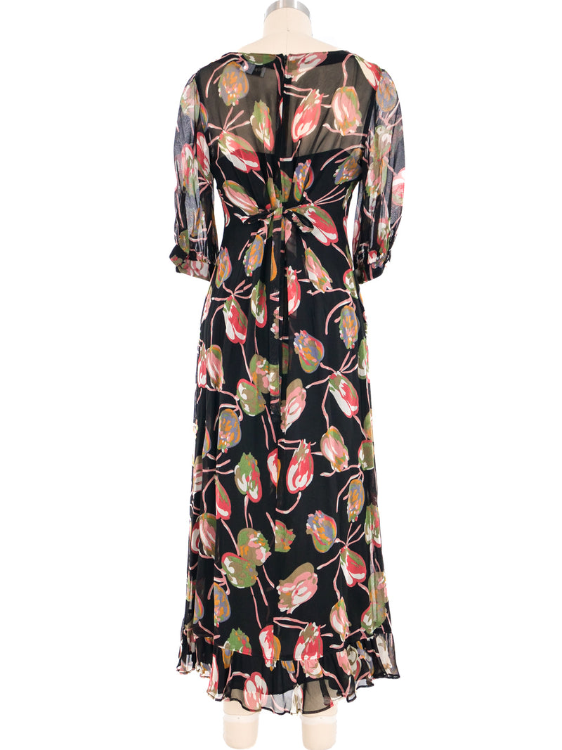 Albert Nipon Floral Chiffon Midi Dress Dress arcadeshops.com