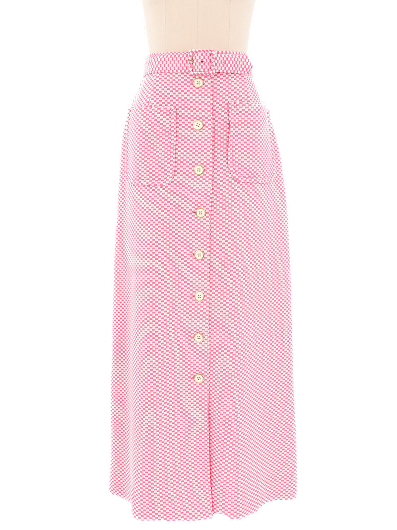 1960s Pink Checkered Maxi Skirt Bottom arcadeshops.com