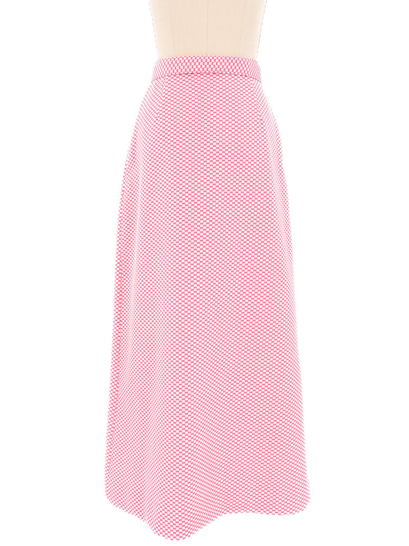 1960s Pink Checkered Maxi Skirt Bottom arcadeshops.com