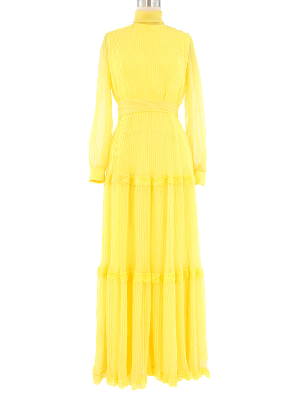 1970s Yellow Pleat Maxi Dress Dress arcadeshops.com