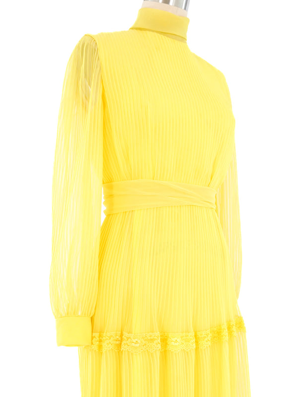 1970s Yellow Pleat Maxi Dress Dress arcadeshops.com