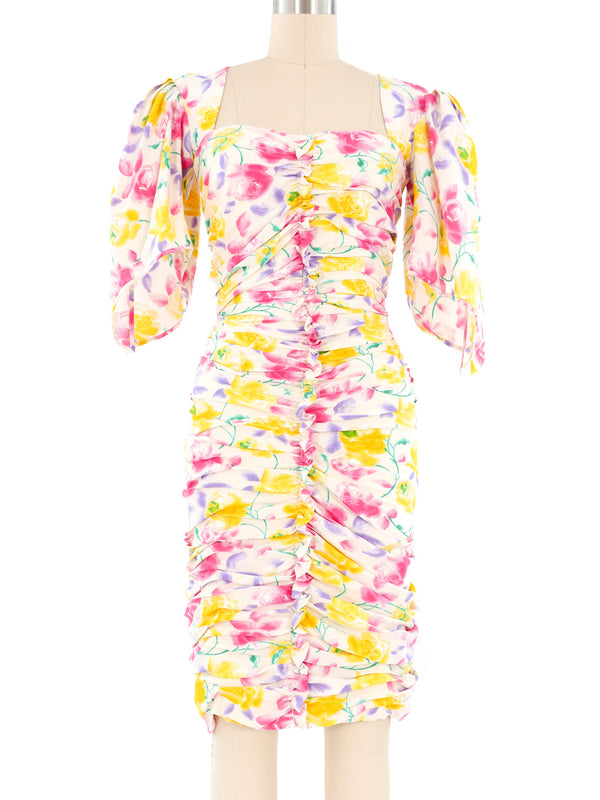 Ungaro Ruched Floral Mini Dress Dress arcadeshops.com