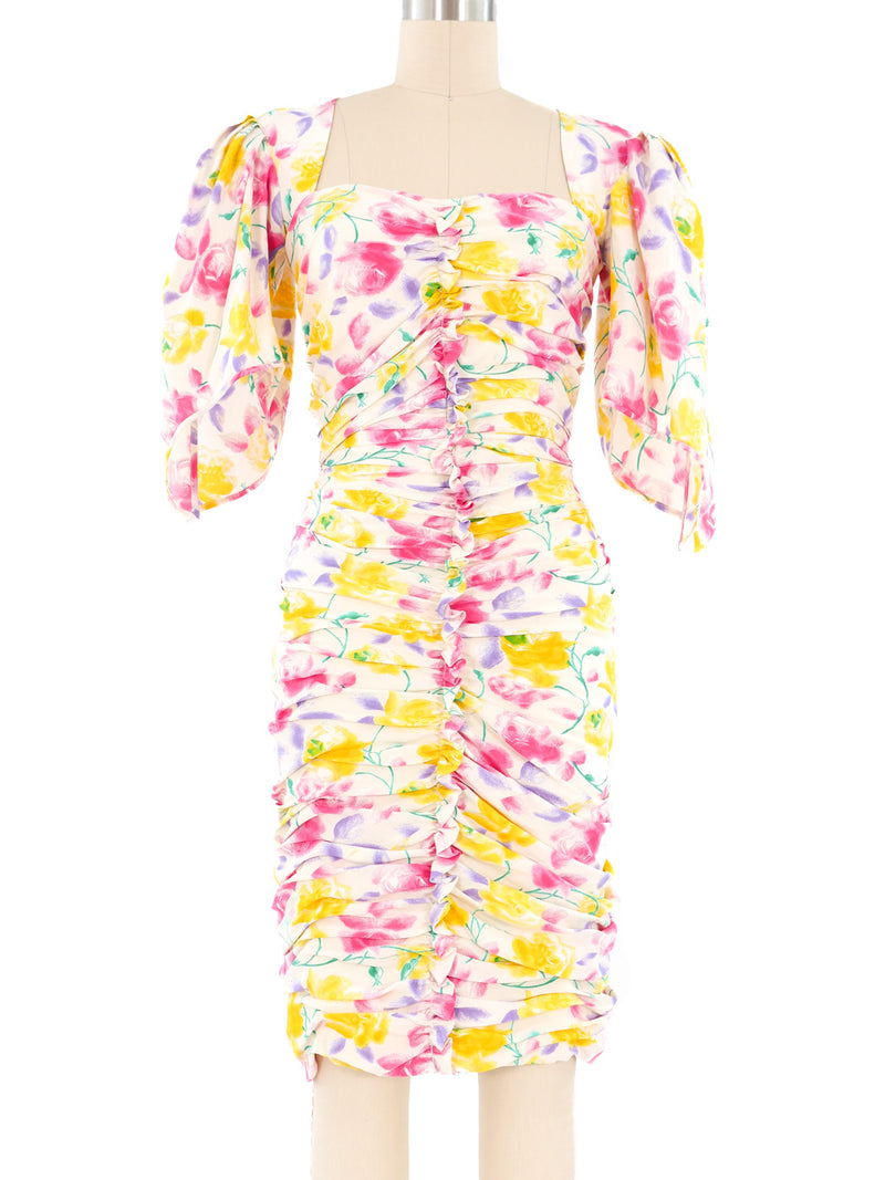Ungaro Ruched Floral Mini Dress Dress arcadeshops.com