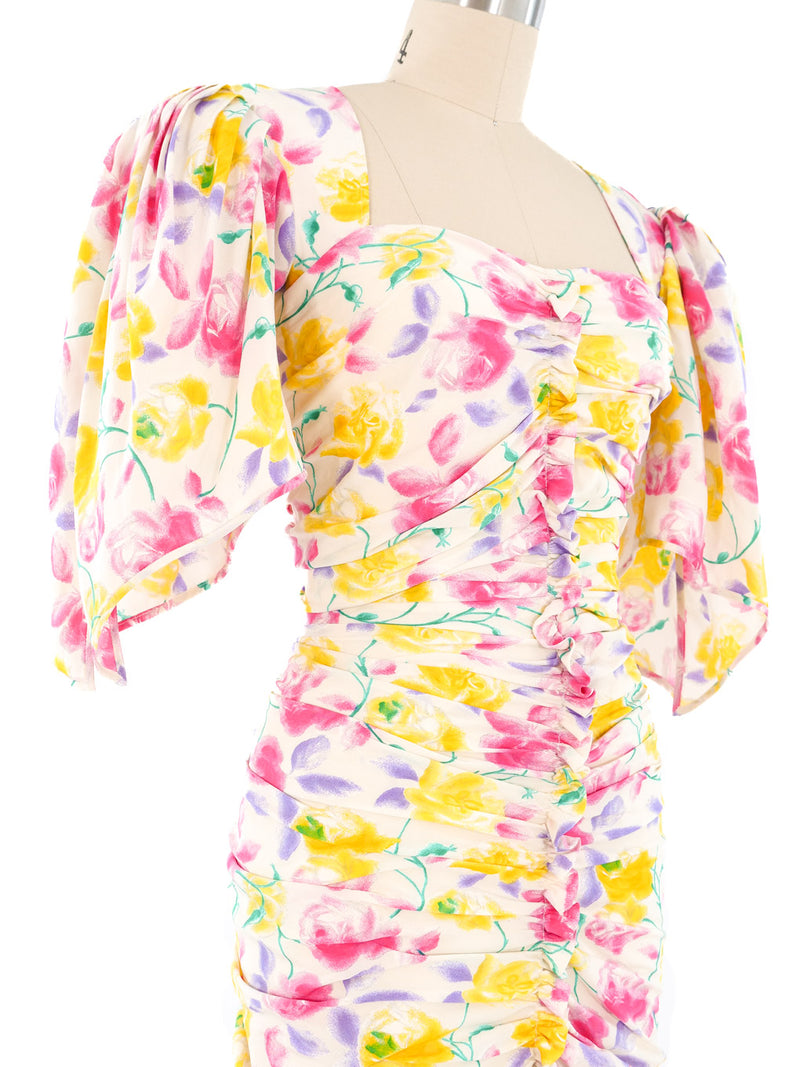 Ungaro Ruched Floral Mini Dress Dress arcadeshops.com