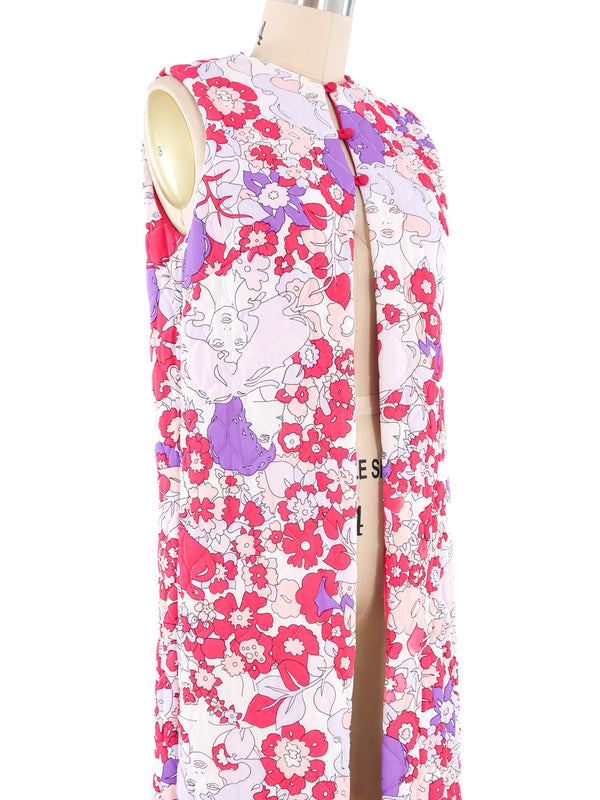 1970s Printed Quilted Duster Vest Jacket arcadeshops.com