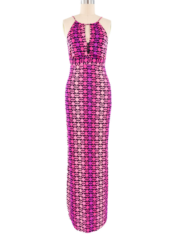 1970s Neon Printed Halter Dress Dress arcadeshops.com