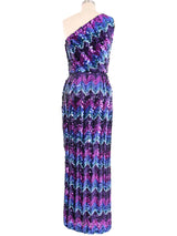 Lilli Diamond Sequin One Shoulder Gown Dress arcadeshops.com