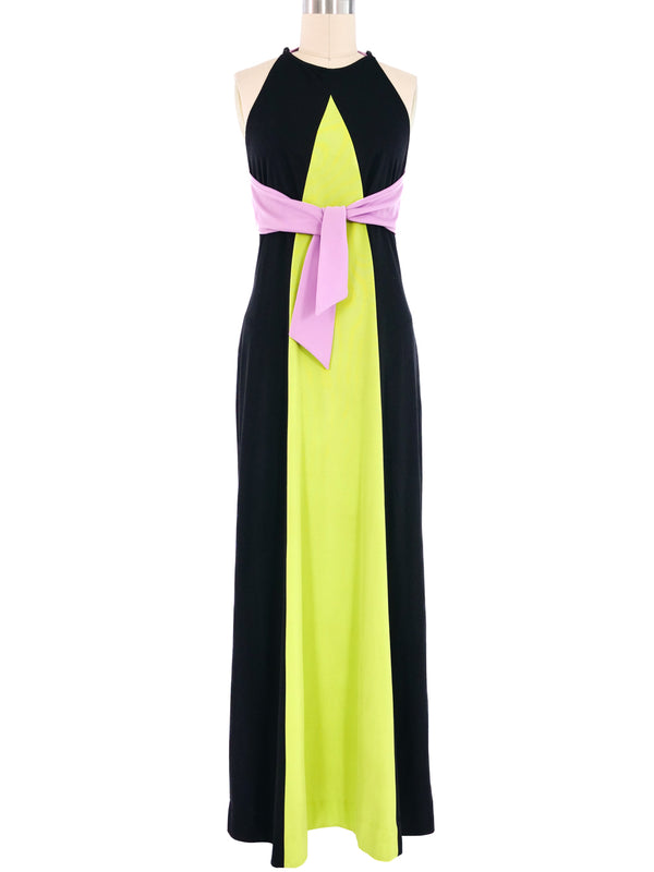 Colorblock Wrap Around Halter Gown Dress arcadeshops.com