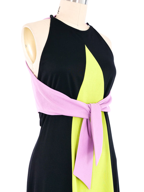 Colorblock Wrap Around Halter Gown Dress arcadeshops.com