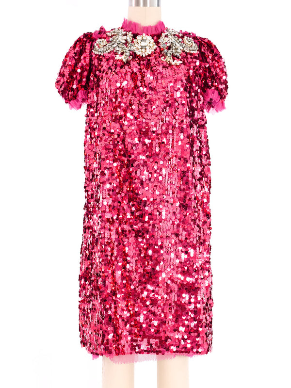 Dolce and Gabbana Sequin Jeweled Collar Dress Dress arcadeshops.com