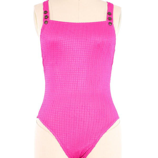 80s French Made Swim and Body suits 未使用 Vtg 80s Everlast Gray Spell Out High Neck Athleisure Workout