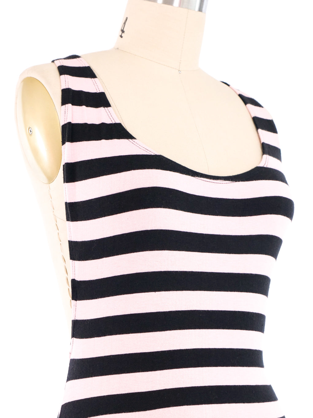 1980s Black And Pink Striped High Cut Bodysuit