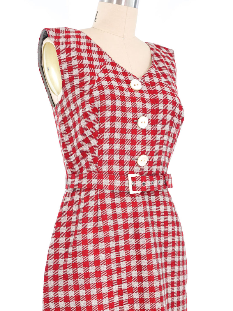 Prada Belted Gingham Sheath Dress Dress arcadeshops.com