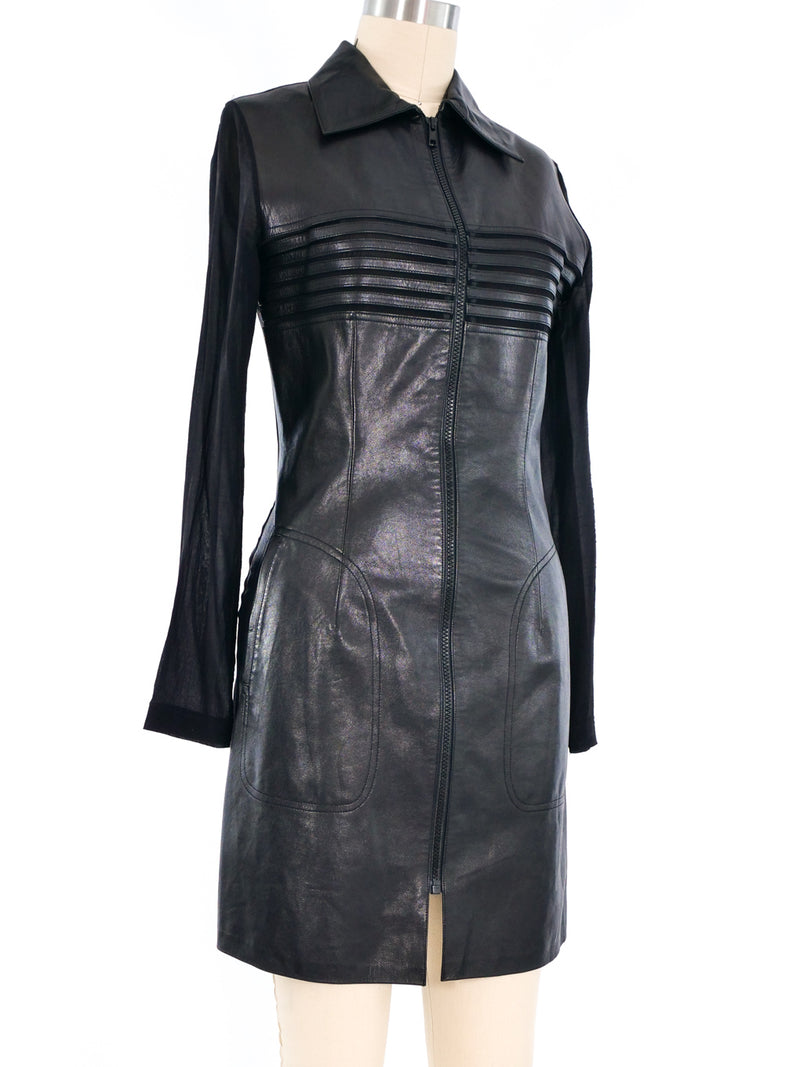 Jitrois Leather And Mesh Shirt Dress Dress arcadeshops.com