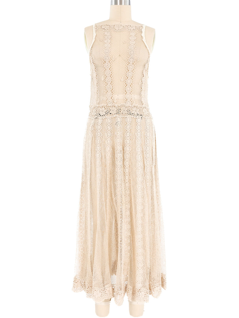Beige Lace Crochet Tank Dress Dress arcadeshops.com