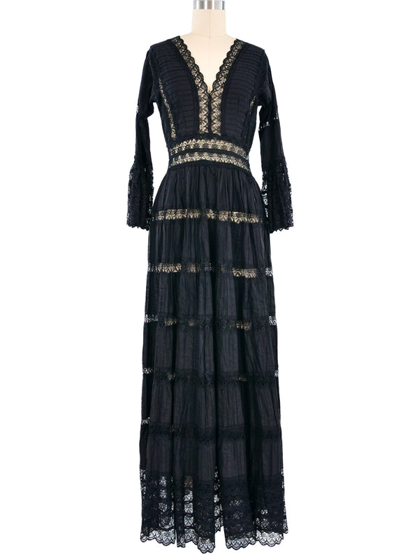 Black Mexican Pintuck Cotton Maxi Dress Dress arcadeshops.com