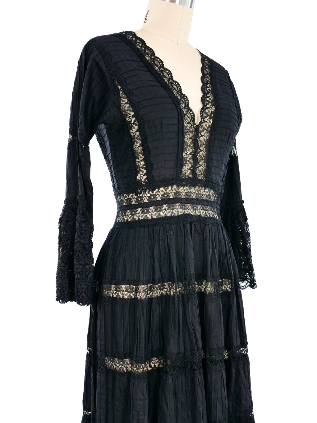 Black Mexican Pintuck Cotton Maxi Dress