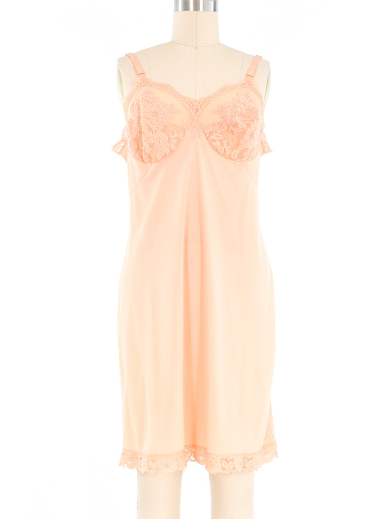 Peach Overdyed Lace Trimmed Slip Dress Dress arcadeshops.com