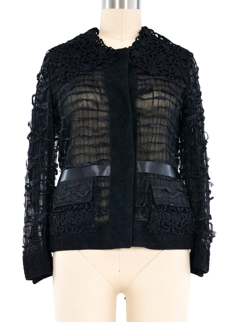 Dolce And Gabbana Lace Trimmed Silk Chiffon Jacket Jacket arcadeshops.com