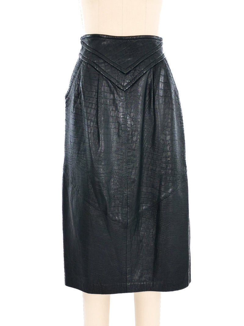 1980s Embossed Leather Midi Skirt Bottom arcadeshops.com