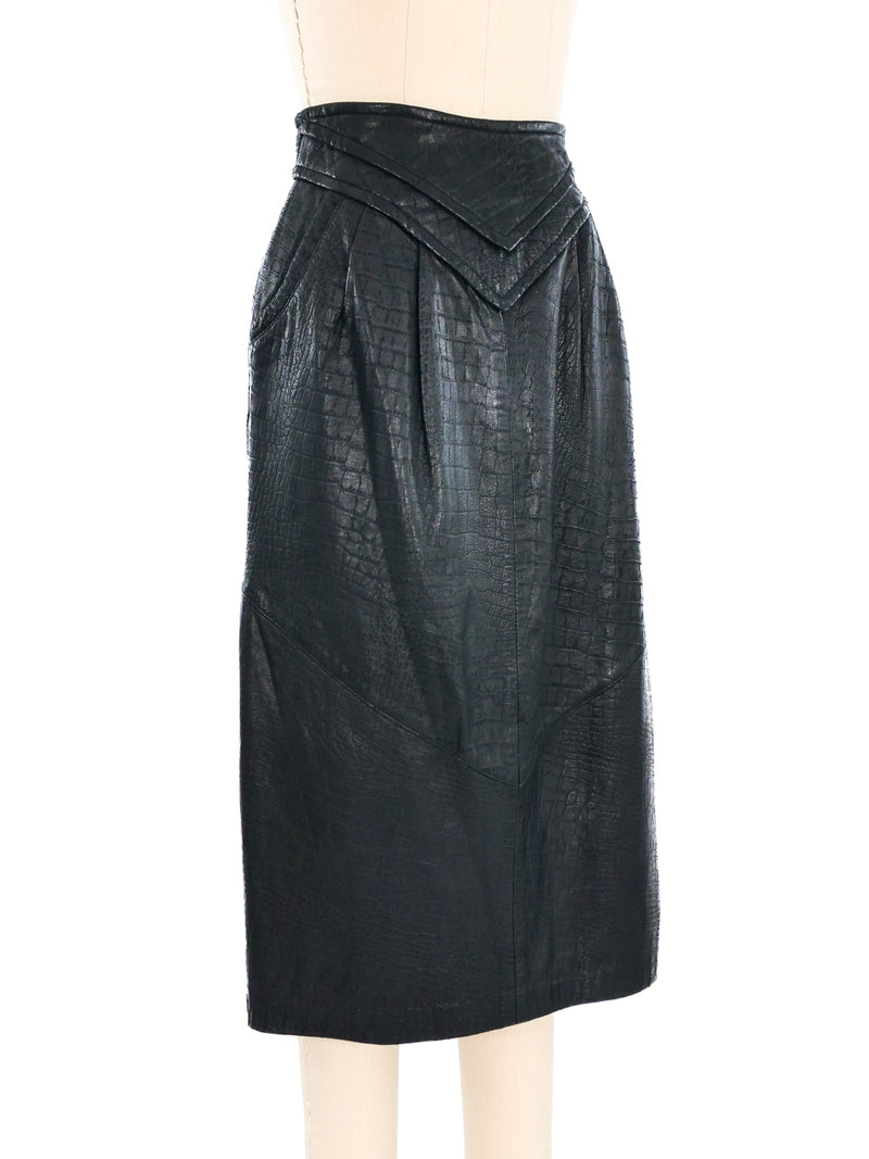 1980s Embossed Leather Midi Skirt Bottom arcadeshops.com