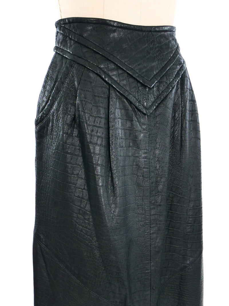 1980s Embossed Leather Midi Skirt Bottom arcadeshops.com