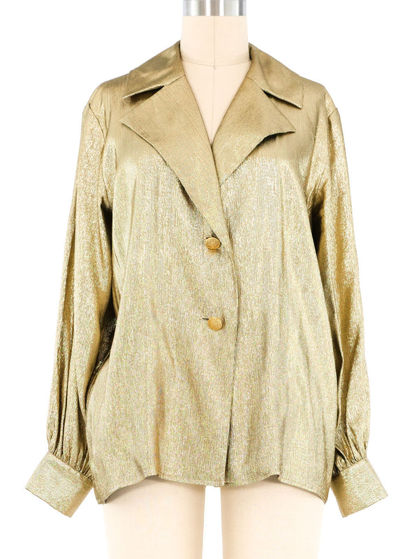 Yves Saint Laurent Gold Lame Blouse Top arcadeshops.com