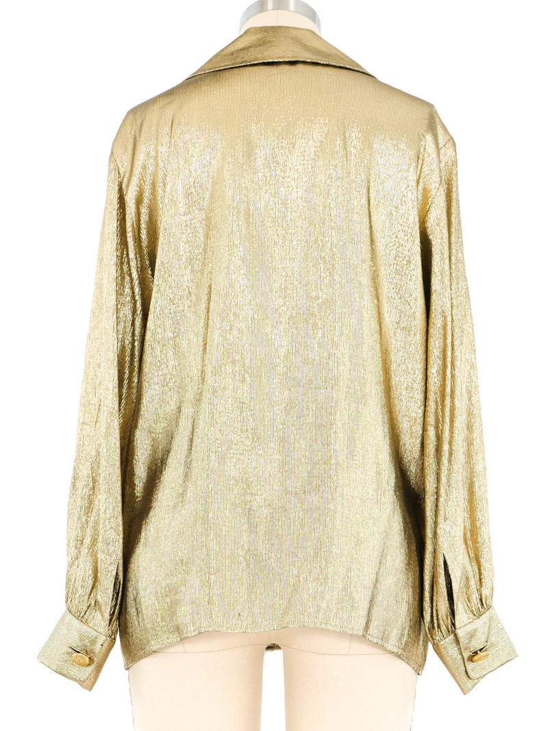 Yves Saint Laurent Gold Lame Blouse Top arcadeshops.com
