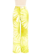 Roberto Cavalli Chartreuse Daisy Printed Jeans Bottom arcadeshops.com