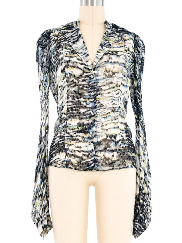 Balenciaga Burnout Velvet Silk Blouse Top arcadeshops.com