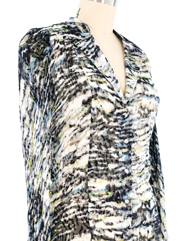 Balenciaga Burnout Velvet Silk Blouse Top arcadeshops.com