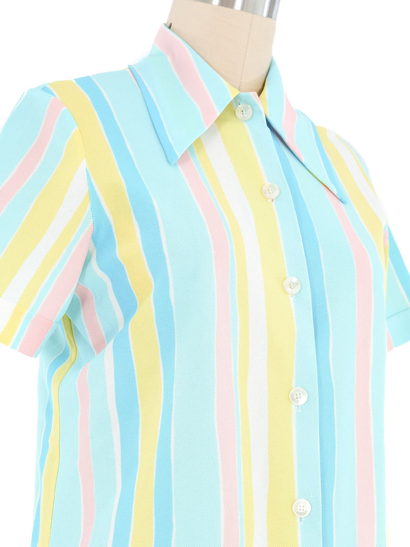 1970s Pastel Wavy Striped Blouse Top arcadeshops.com