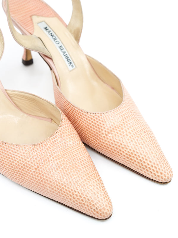 Manolo Blahnik Blush Lizard Sling Back Heels, 37 Accessory arcadeshops.com