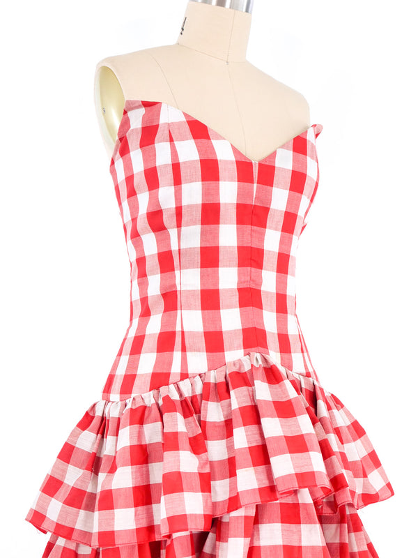 Victor Costa Gingham Ruffle Strapless Dress Dress arcadeshops.com