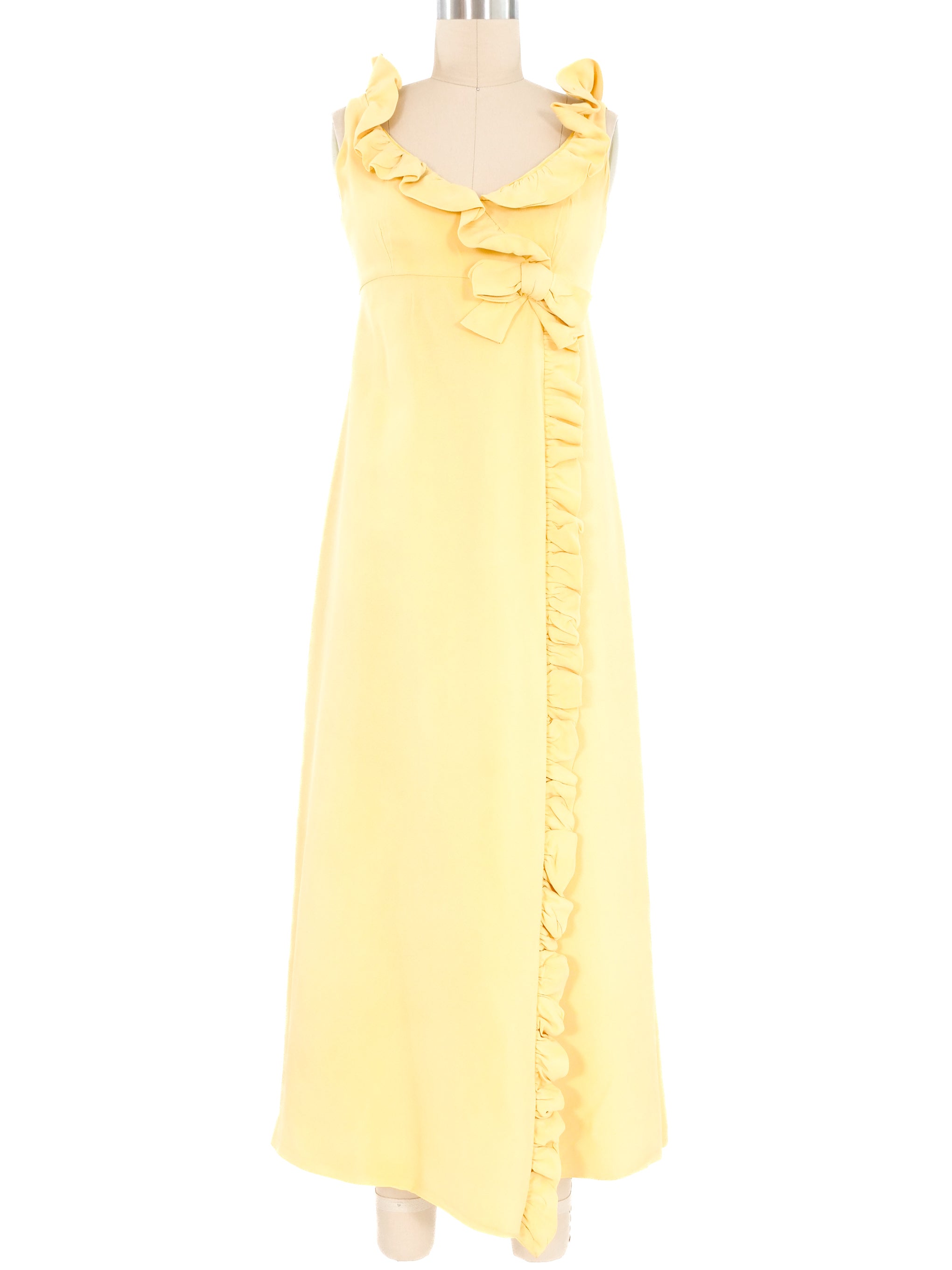 1960s Butter Yellow Ruffled Maxi Dress