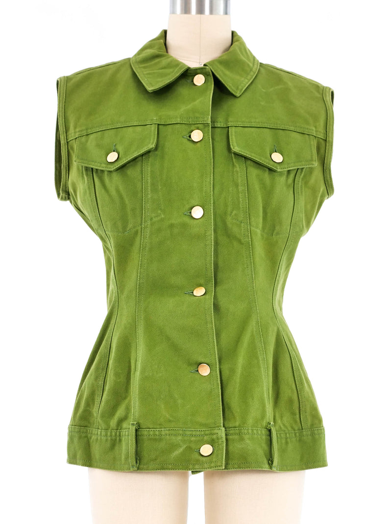 Junior Gaultier Olive Denim Vest Jacket arcadeshops.com