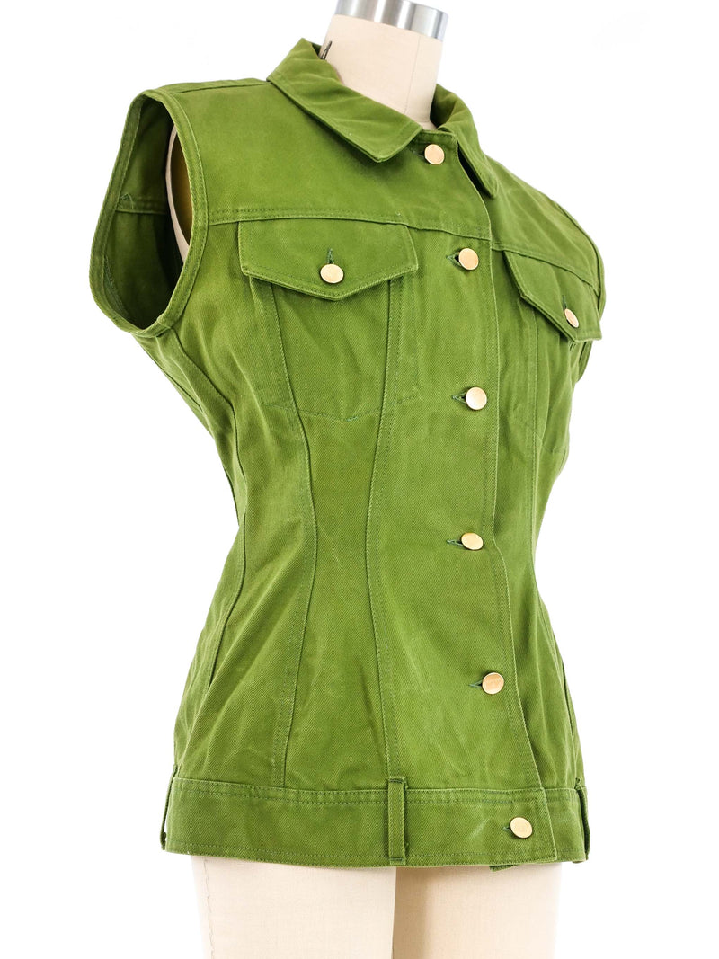 Junior Gaultier Olive Denim Vest Jacket arcadeshops.com