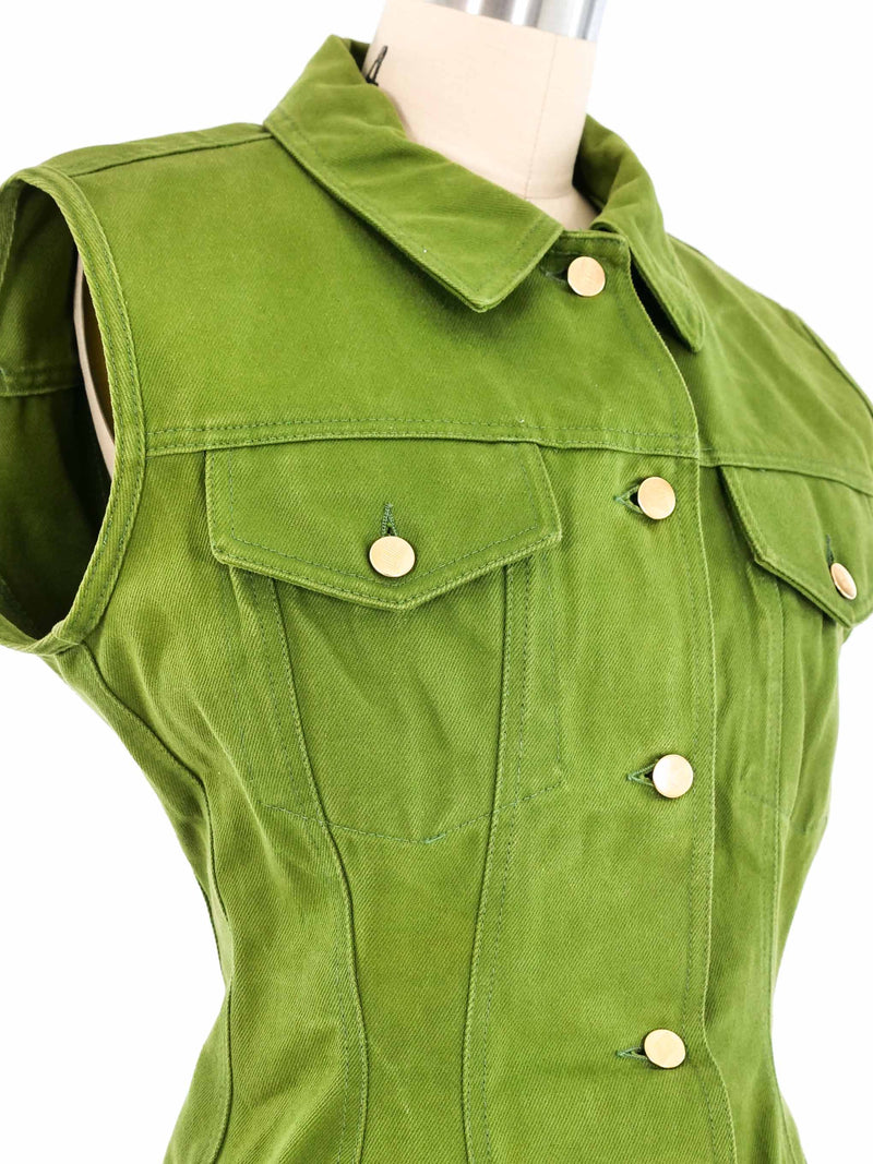 Junior Gaultier Olive Denim Vest Jacket arcadeshops.com