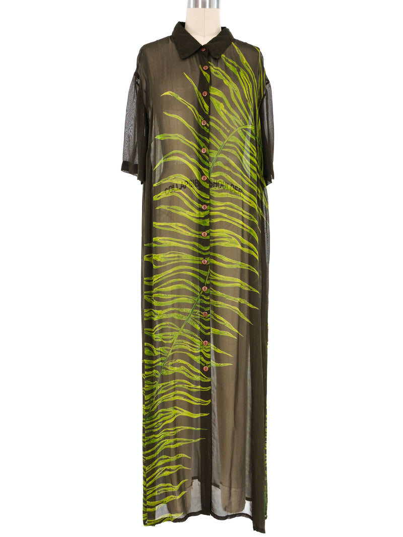 Palm Print Sheer Shirt Dress Dress arcadeshops.com