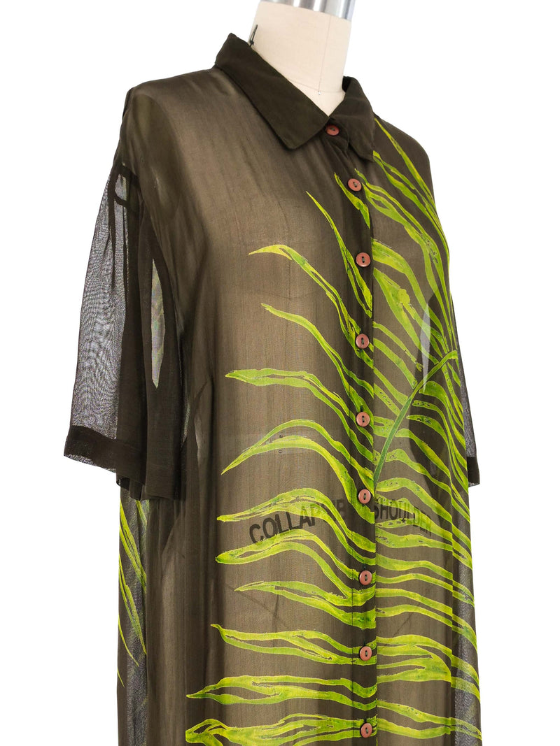 Palm Print Sheer Shirt Dress Dress arcadeshops.com
