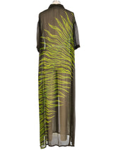 Palm Print Sheer Shirt Dress Dress arcadeshops.com