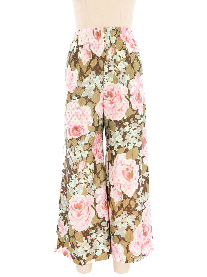 Metallic Rose Print Palazzo Pants Bottom arcadeshops.com